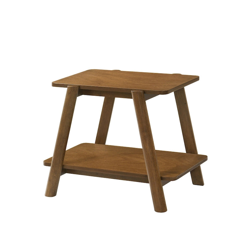 Mid-Century Modern Wood Shelf End Table, Walnut Finish