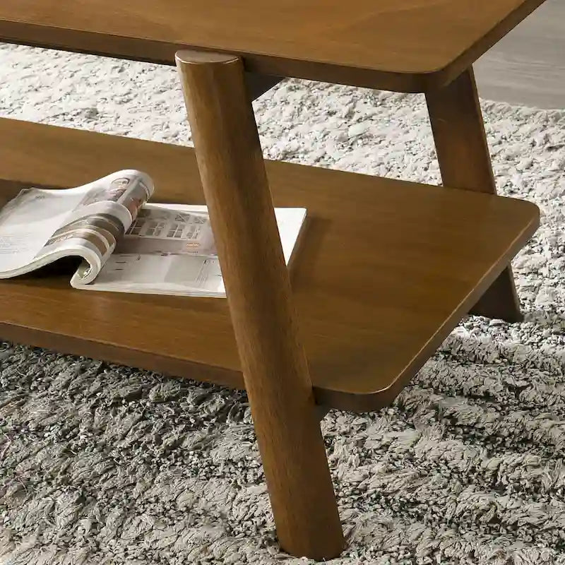 Mid-Century Modern Wood Shelf End Table, Walnut Finish