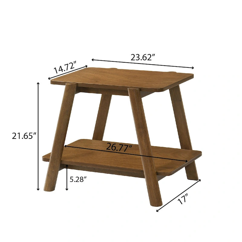Mid-Century Modern Wood Shelf End Table, Walnut Finish