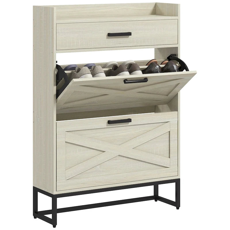 Shoe Cabinet with Doors, 6-Tier Shoe Storage Cabinet with Adjustable Shelves, Wooden Shoes Rack Shoe Storage Organizer