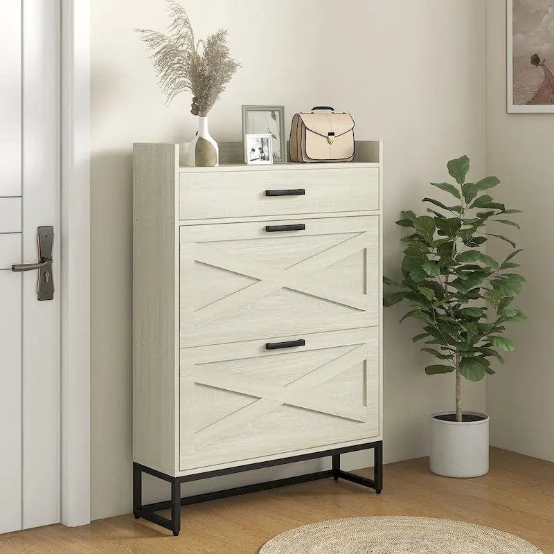 Shoe Cabinet with Doors, 6-Tier Shoe Storage Cabinet with Adjustable Shelves, Wooden Shoes Rack Shoe Storage Organizer