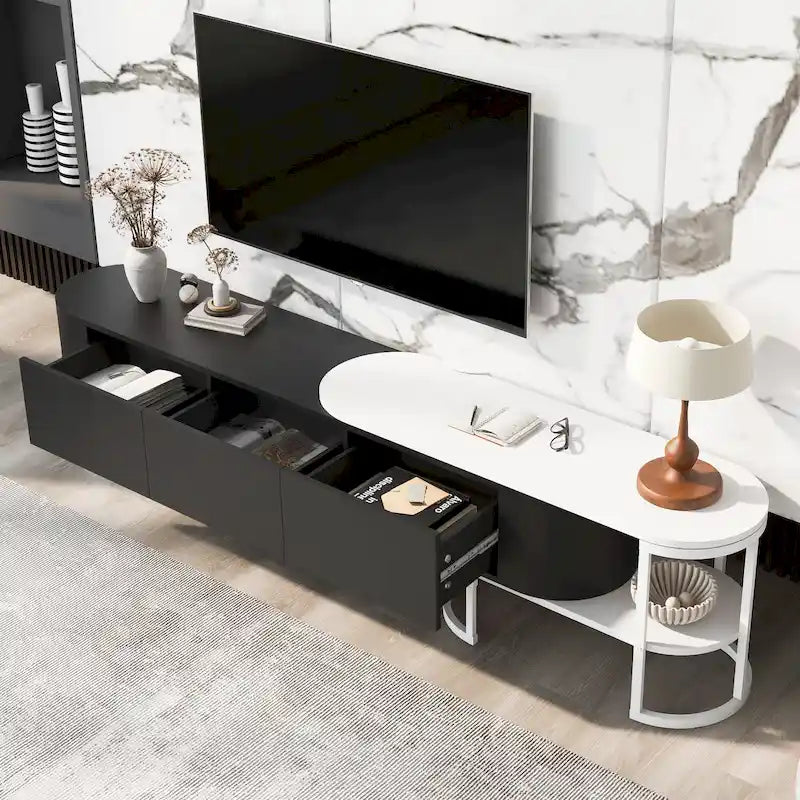 67.7-76.4Extendable TV Stand for TVs up to 75 Inches,Entertainment Center Media Console with 3 Drawers,Metal Adjustable Legs