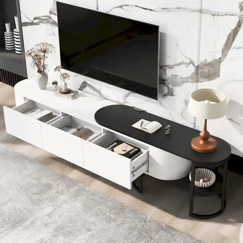 67.7-76.4Extendable TV Stand for TVs up to 75 Inches,Entertainment Center Media Console with 3 Drawers,Metal Adjustable Legs