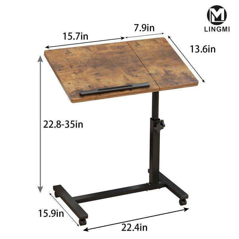 Wheels Height Adjustable Tray Table - 23.6D x 15.9W x 35H