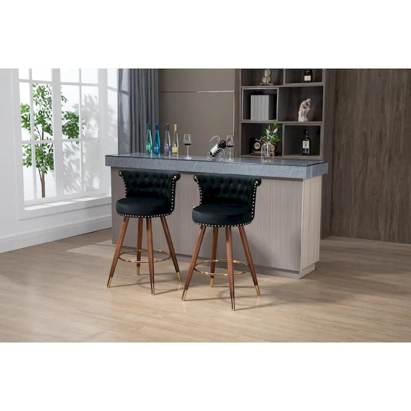 Vintage Upholstered Bar Stools with Backrest and Footrest, 360° Swivel