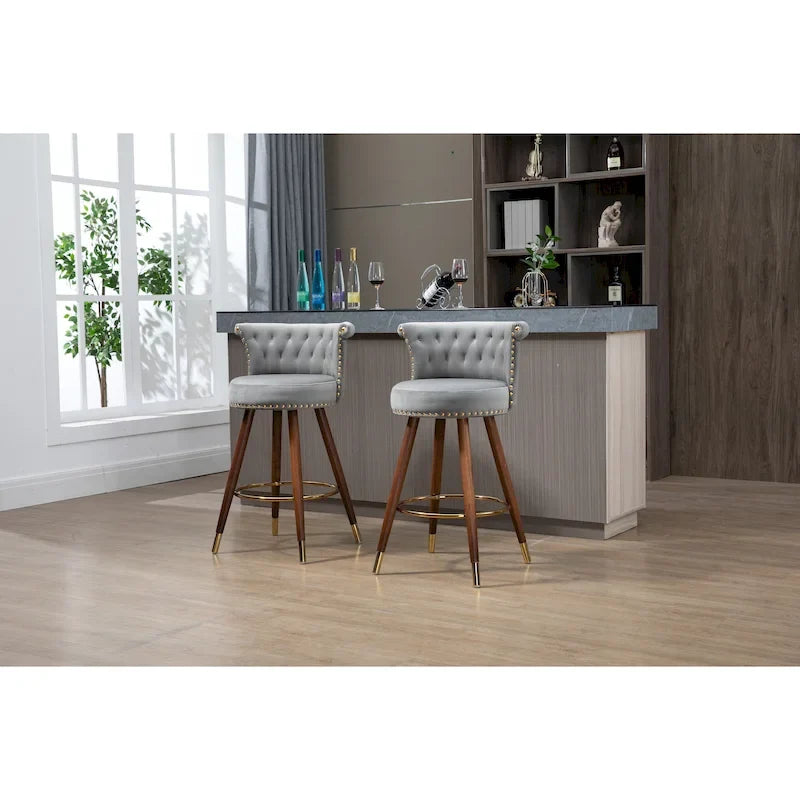 Vintage Upholstered Bar Stools with Backrest and Footrest, 360° Swivel