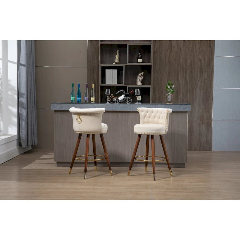 Vintage Upholstered Bar Stools with Backrest and Footrest, 360° Swivel