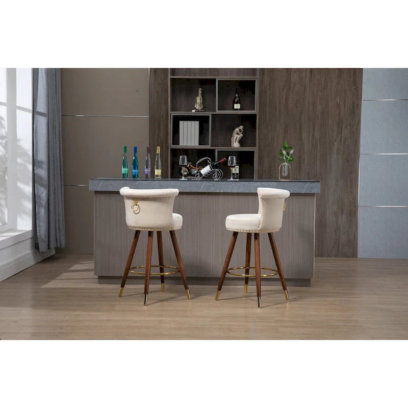 Vintage Upholstered Bar Stools with Backrest and Footrest, 360° Swivel