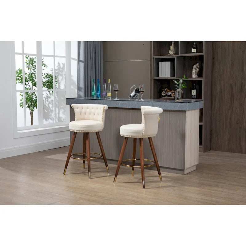 Vintage Upholstered Bar Stools with Backrest and Footrest, 360° Swivel