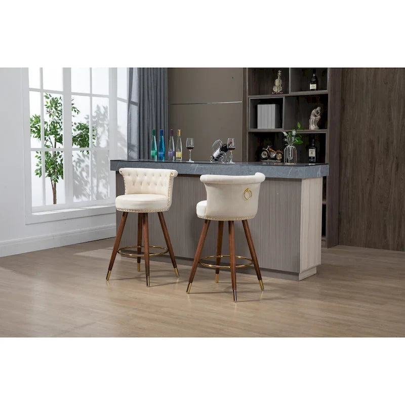 Vintage Upholstered Bar Stools with Backrest and Footrest, 360° Swivel
