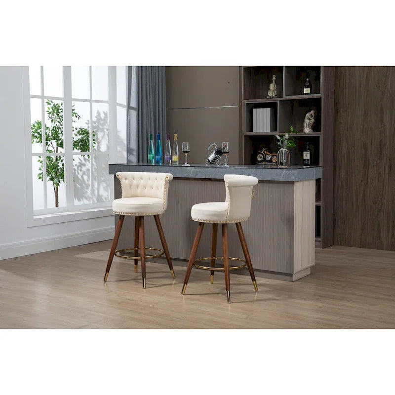 Vintage Upholstered Bar Stools with Backrest and Footrest, 360° Swivel