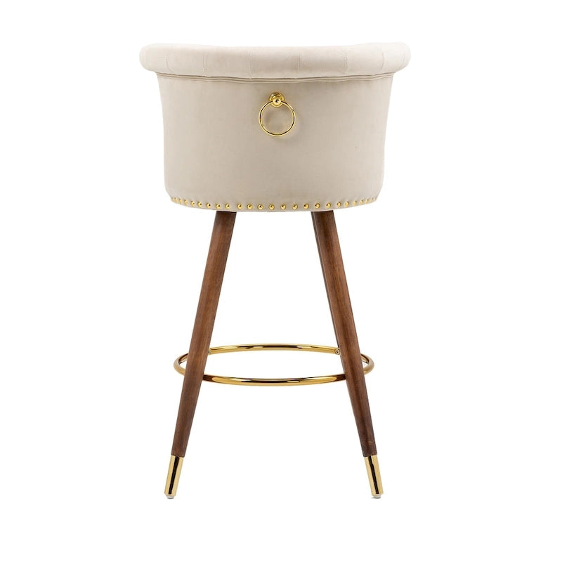 Vintage Upholstered Bar Stools with Backrest and Footrest, 360° Swivel