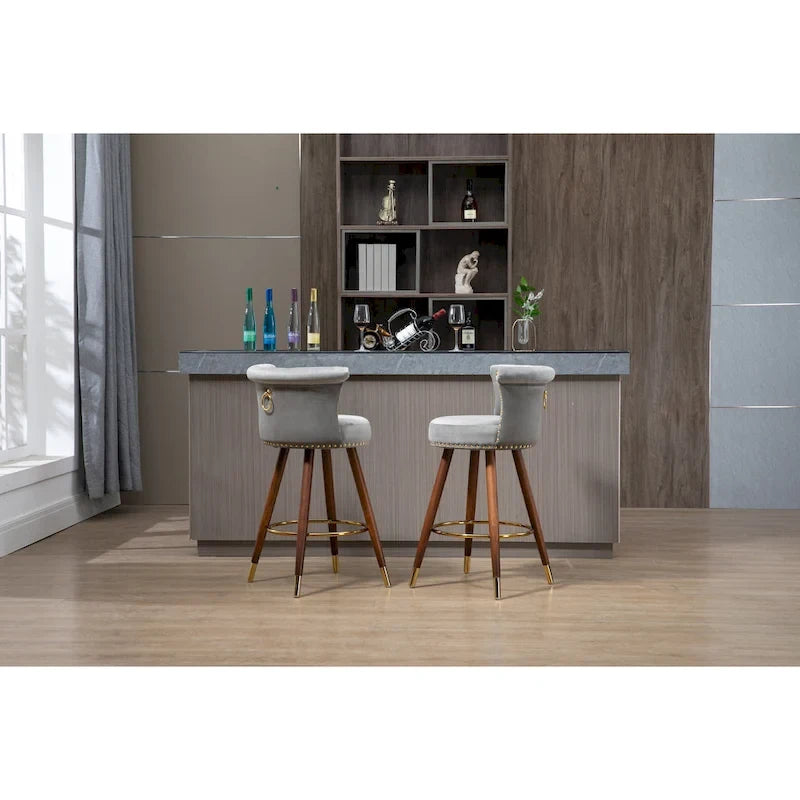 Vintage Upholstered Bar Stools with Backrest and Footrest, 360° Swivel
