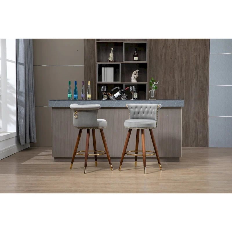 Vintage Upholstered Bar Stools with Backrest and Footrest, 360° Swivel