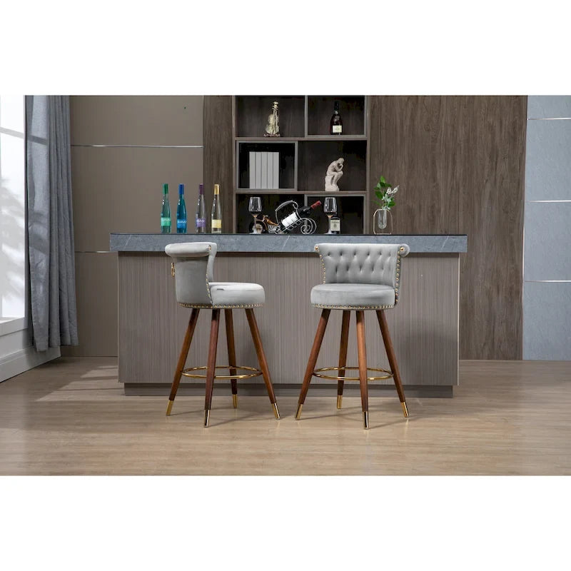 Vintage Upholstered Bar Stools with Backrest and Footrest, 360° Swivel