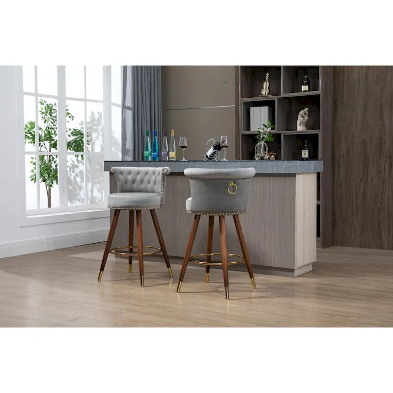 Vintage Upholstered Bar Stools with Backrest and Footrest, 360° Swivel