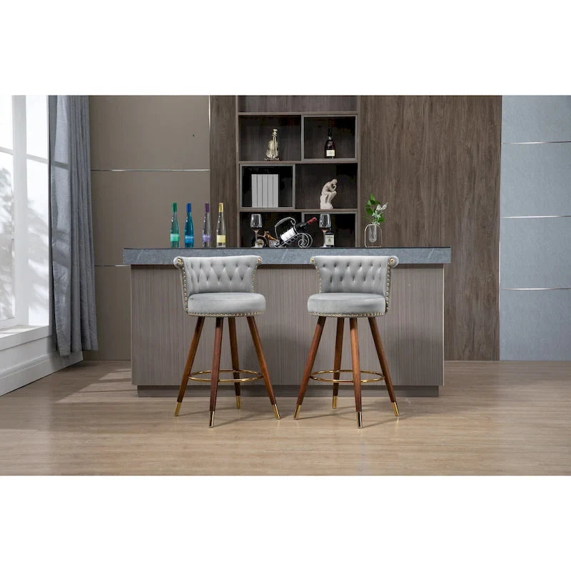 Vintage Upholstered Bar Stools with Backrest and Footrest, 360° Swivel
