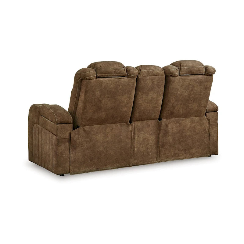 Power Recliner Console Loveseat with Adjustable Headrest, Gray Faux Suede