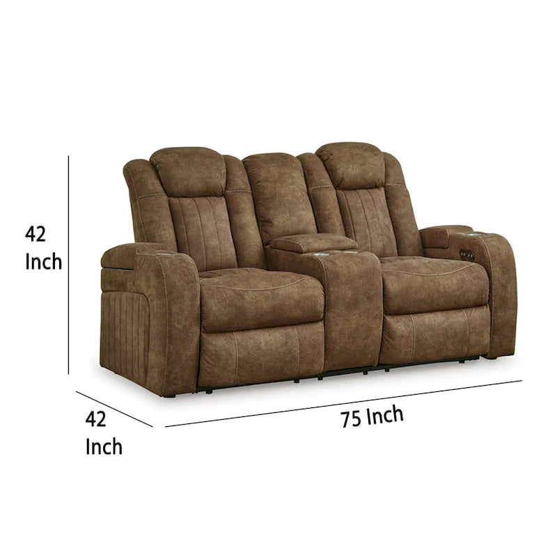 Power Recliner Console Loveseat with Adjustable Headrest, Gray Faux Suede
