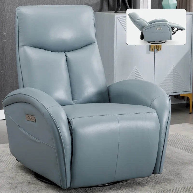 270° Genuine Leather Swivel Rocker Power Recliner with Lumbar Support