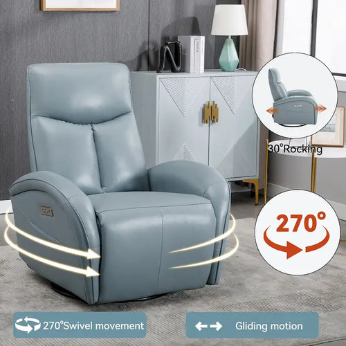 270° Genuine Leather Swivel Rocker Power Recliner with Lumbar Support