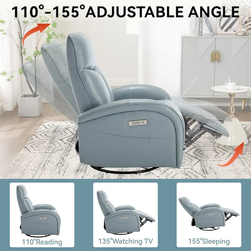 270° Genuine Leather Swivel Rocker Power Recliner with Lumbar Support