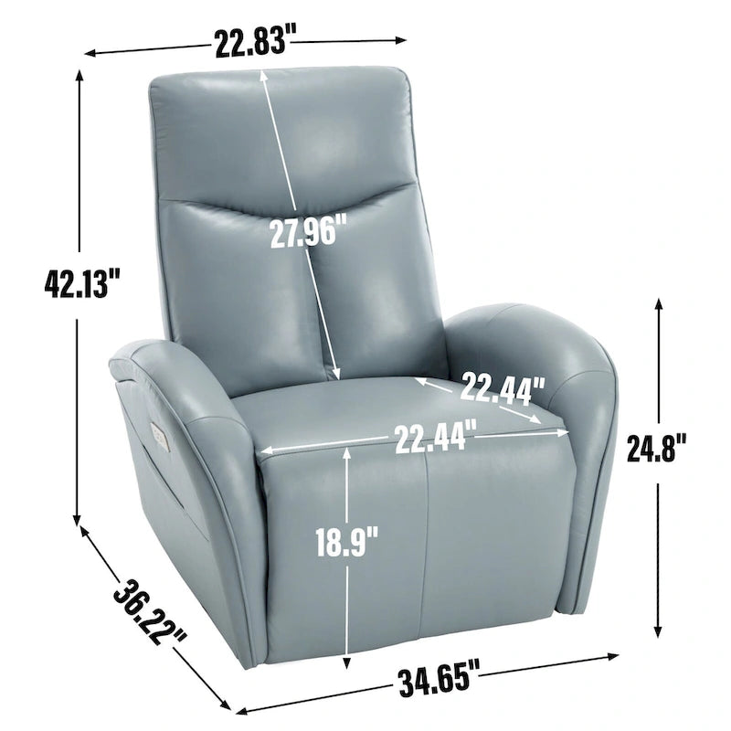270° Genuine Leather Swivel Rocker Power Recliner with Lumbar Support