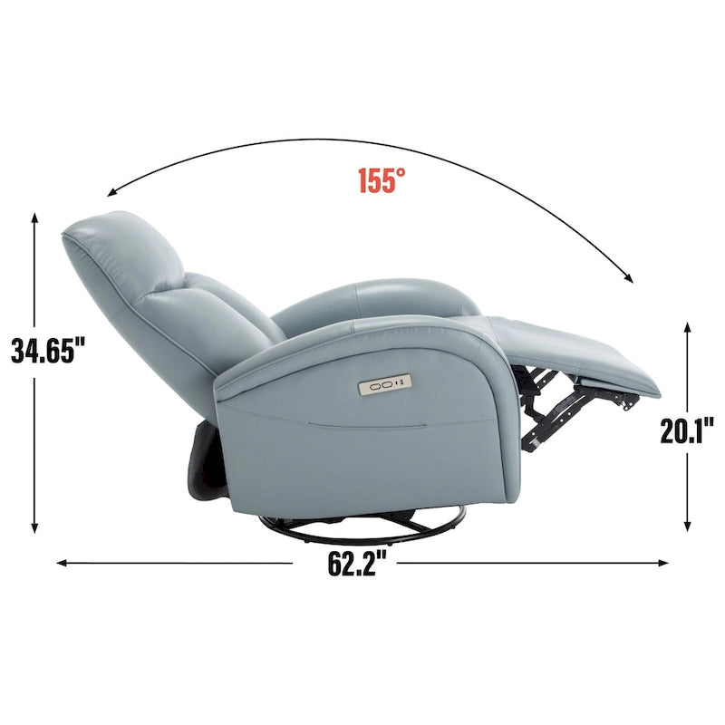 270° Genuine Leather Swivel Rocker Power Recliner with Lumbar Support