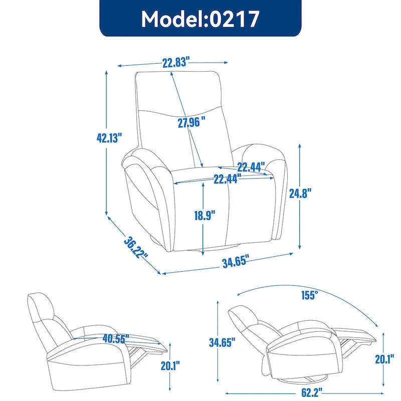 270° Genuine Leather Swivel Rocker Power Recliner with Lumbar Support