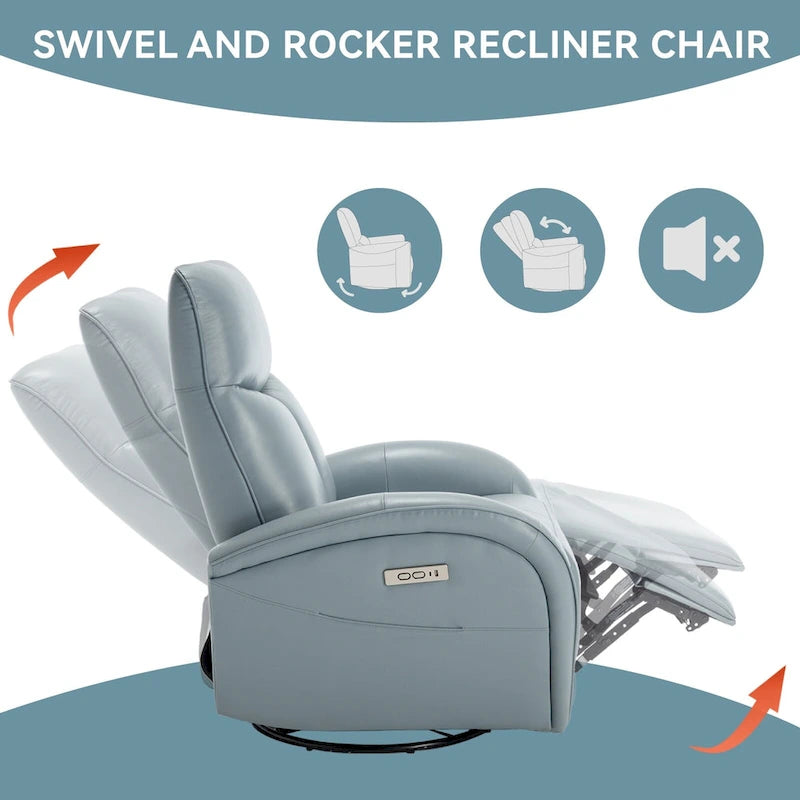 270° Genuine Leather Swivel Rocker Power Recliner with Lumbar Support