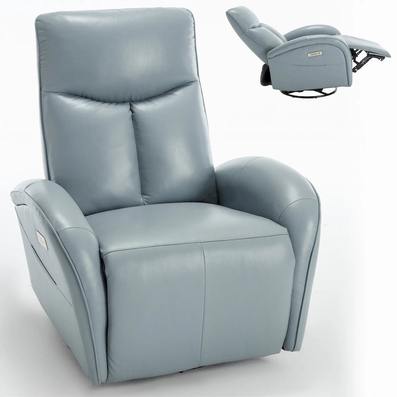 270° Genuine Leather Swivel Rocker Power Recliner with Lumbar Support