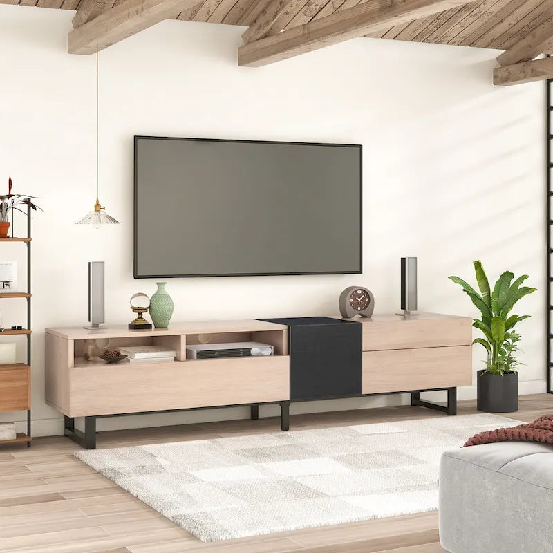 TV Stand for 80 TV with Double Storage Space, Media Console Table, Entertainment Center with Drop Down Door