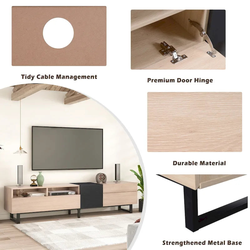TV Stand for 80 TV with Double Storage Space, Media Console Table, Entertainment Center with Drop Down Door