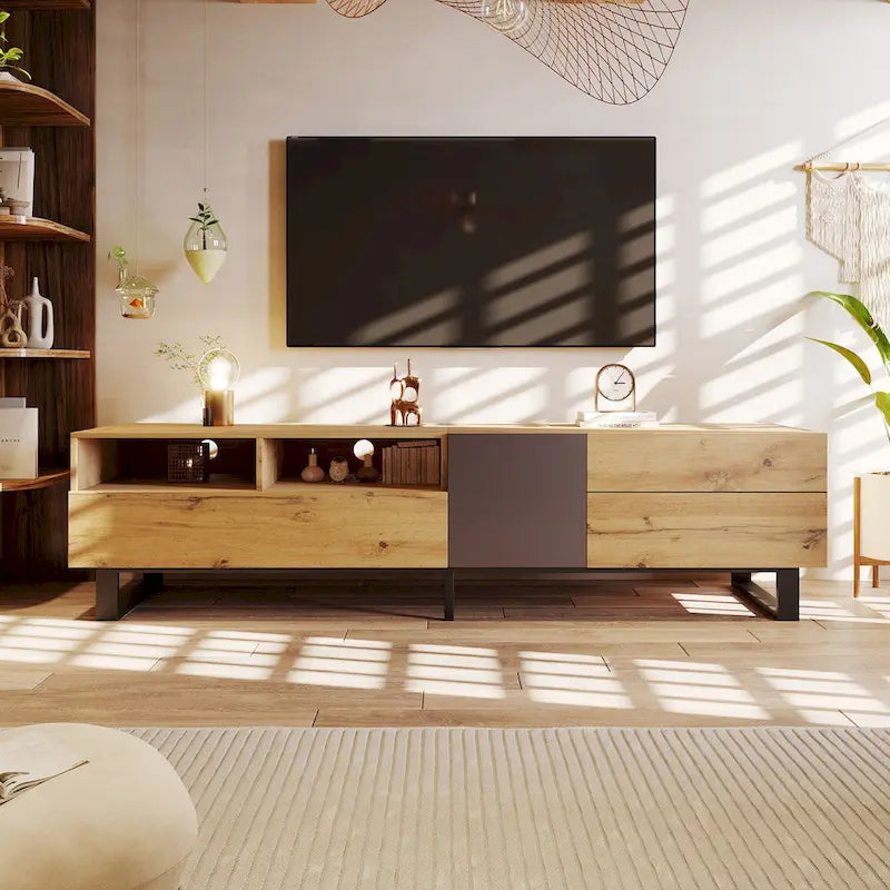TV Stand for 80 TV with Double Storage Space, Media Console Table, Entertainment Center with Drop Down Door