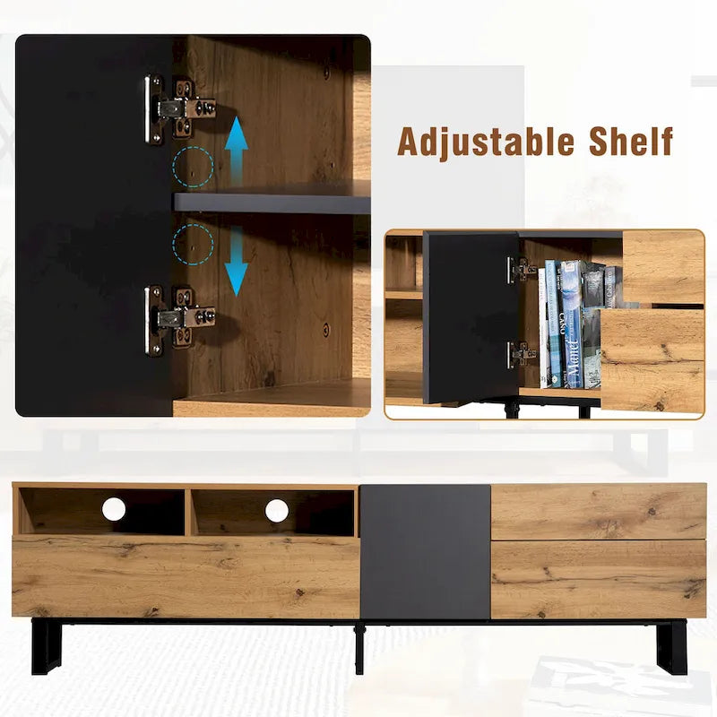TV Stand for 80 TV with Double Storage Space, Media Console Table, Entertainment Center with Drop Down Door