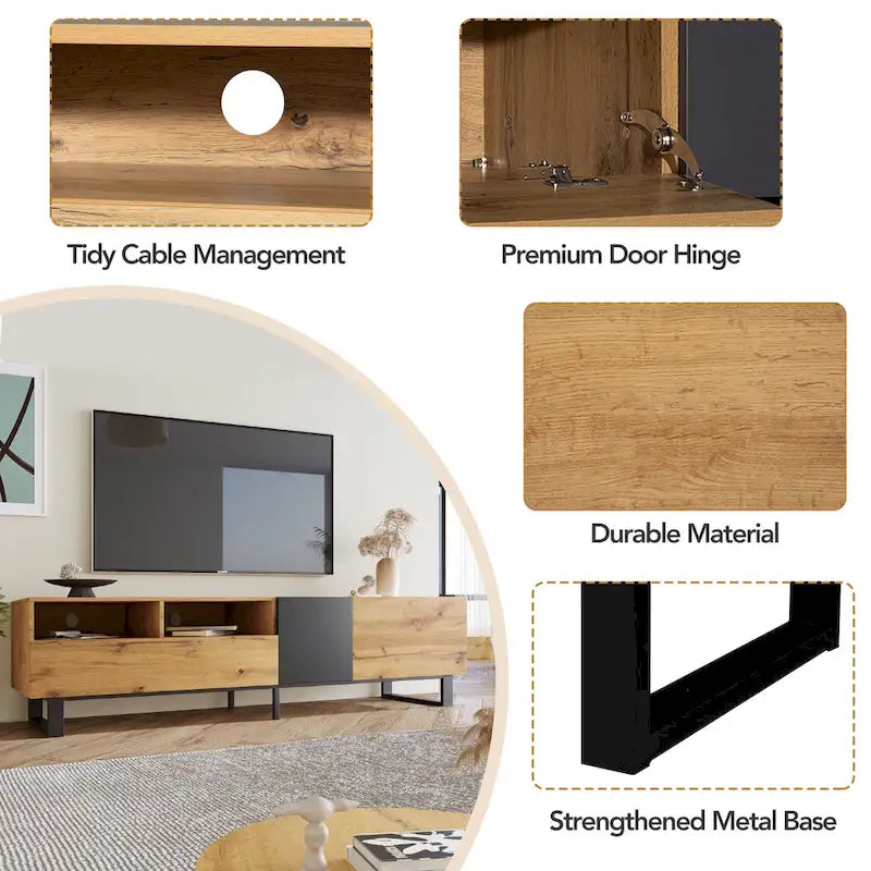 TV Stand for 80 TV with Double Storage Space, Media Console Table, Entertainment Center with Drop Down Door