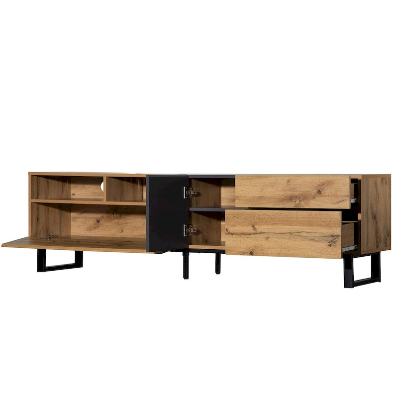TV Stand for 80 TV with Double Storage Space, Media Console Table, Entertainment Center with Drop Down Door