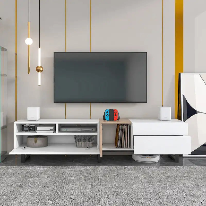 TV Stand for 80 TV with Double Storage Space, Media Console Table, Entertainment Center with Drop Down Door