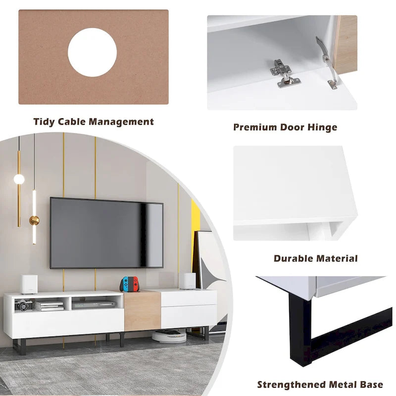 TV Stand for 80 TV with Double Storage Space, Media Console Table, Entertainment Center with Drop Down Door