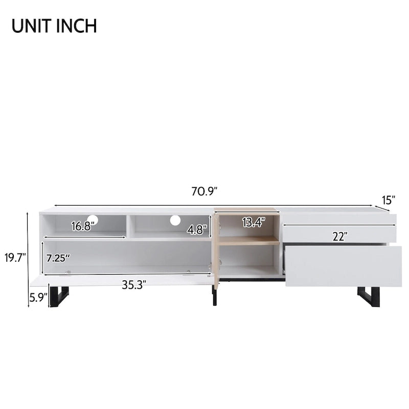 TV Stand for 80 TV with Double Storage Space, Media Console Table, Entertainment Center with Drop Down Door