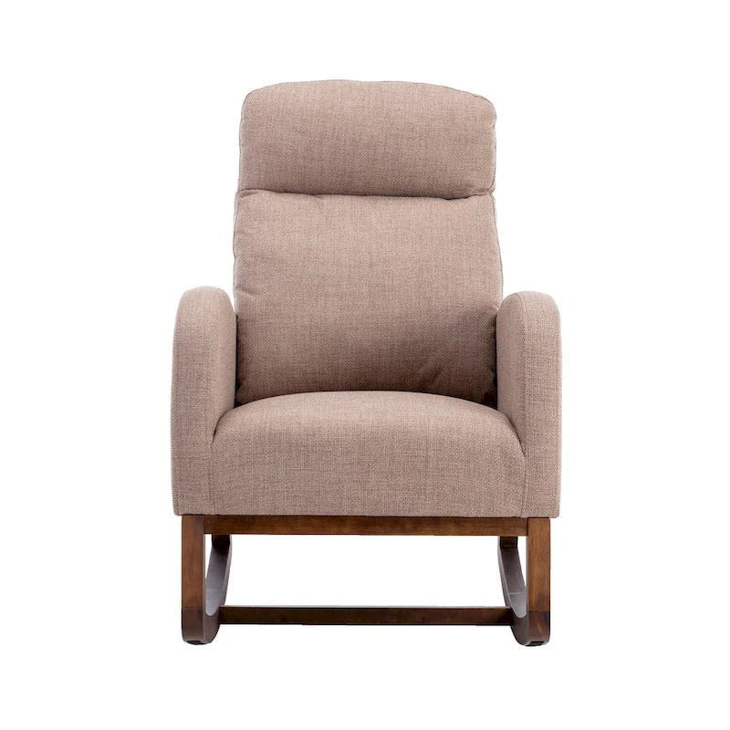 Modern 27 Upholstered Rocking Chair with Wood Legs and Side Pocket