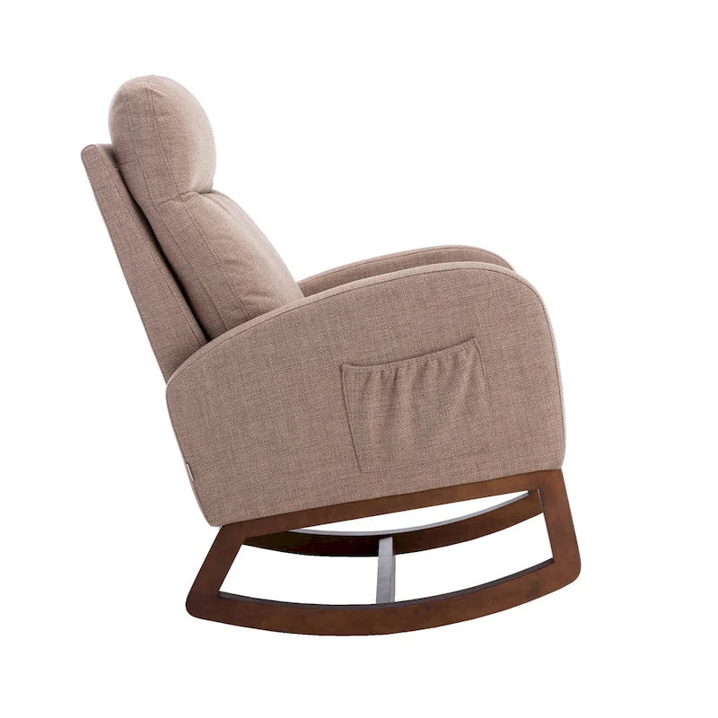 Modern 27 Upholstered Rocking Chair with Wood Legs and Side Pocket