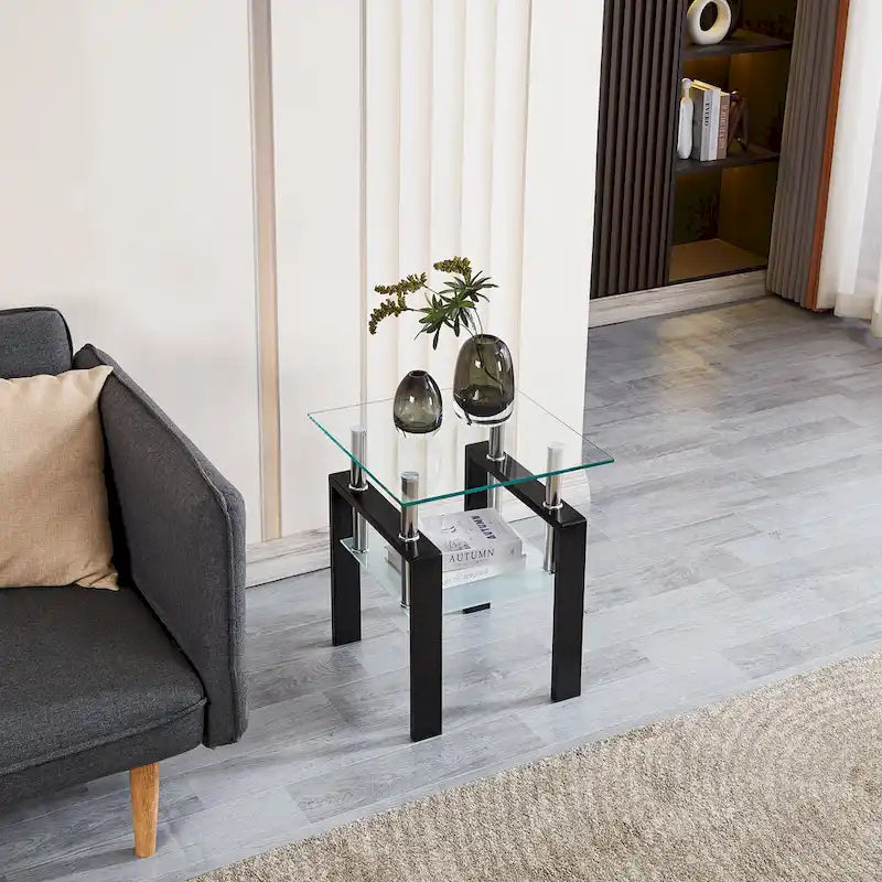 Tempered Transparent Glass Table with Storage