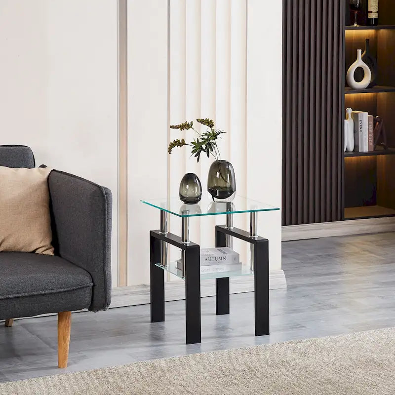 Tempered Transparent Glass Table with Storage
