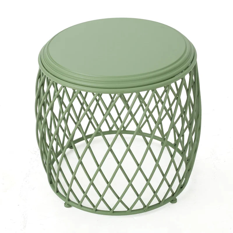 19" Round Lattice Iron Side Table