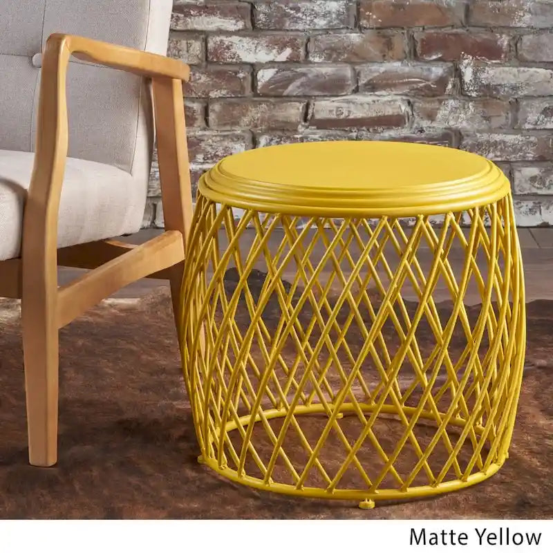 19" Round Lattice Iron Side Table