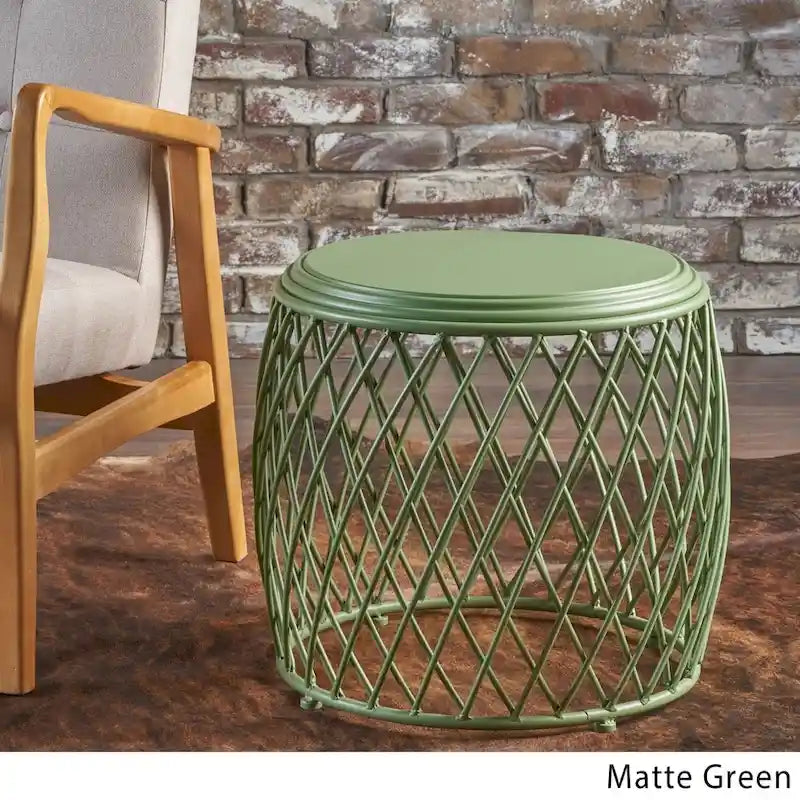 19" Round Lattice Iron Side Table