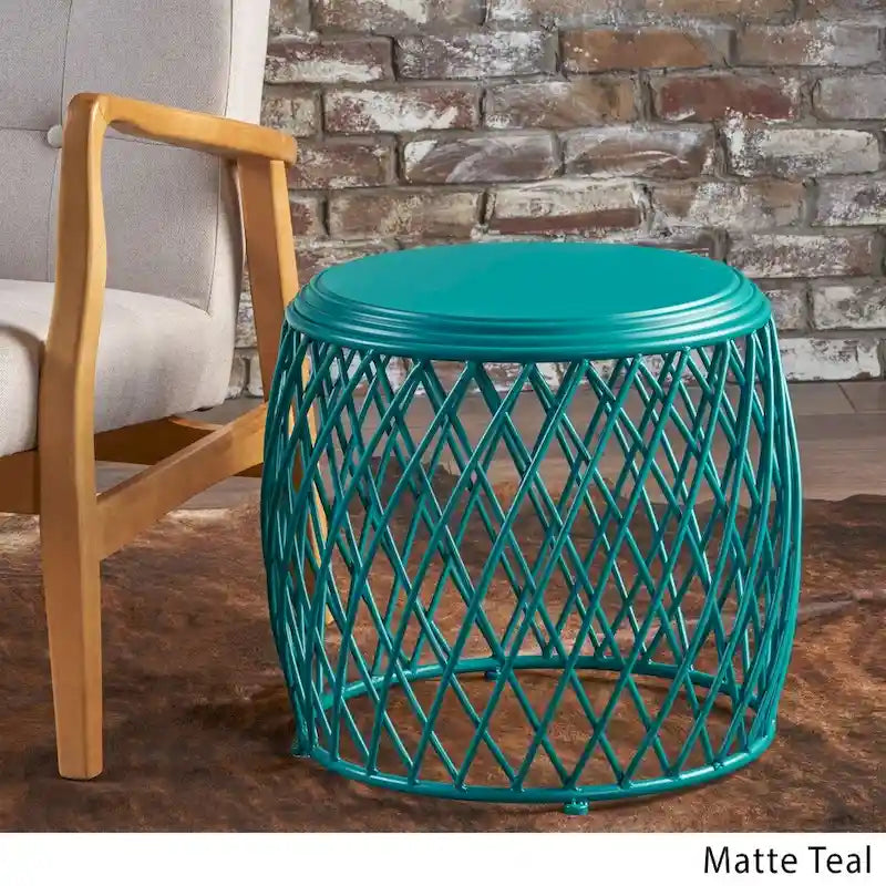 19" Round Lattice Iron Side Table