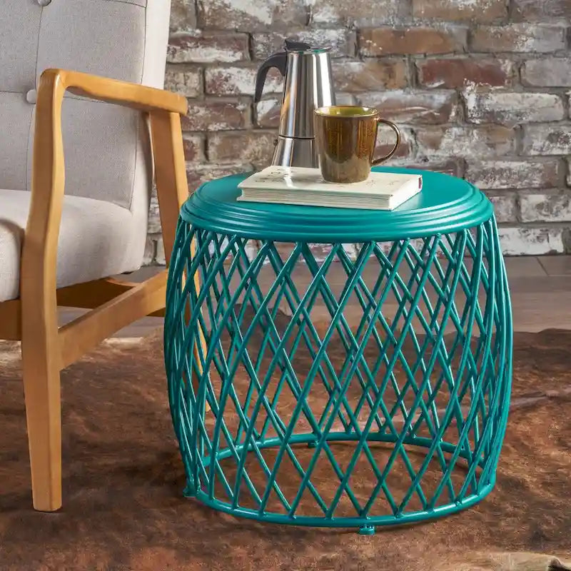 19" Round Lattice Iron Side Table