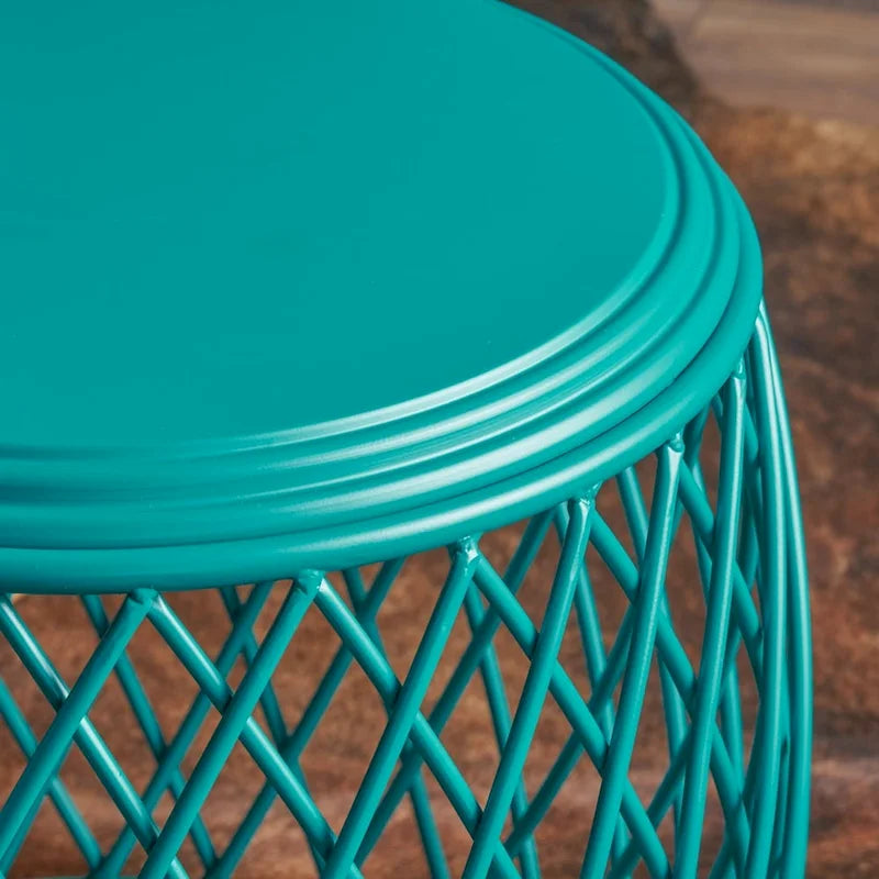 19" Round Lattice Iron Side Table